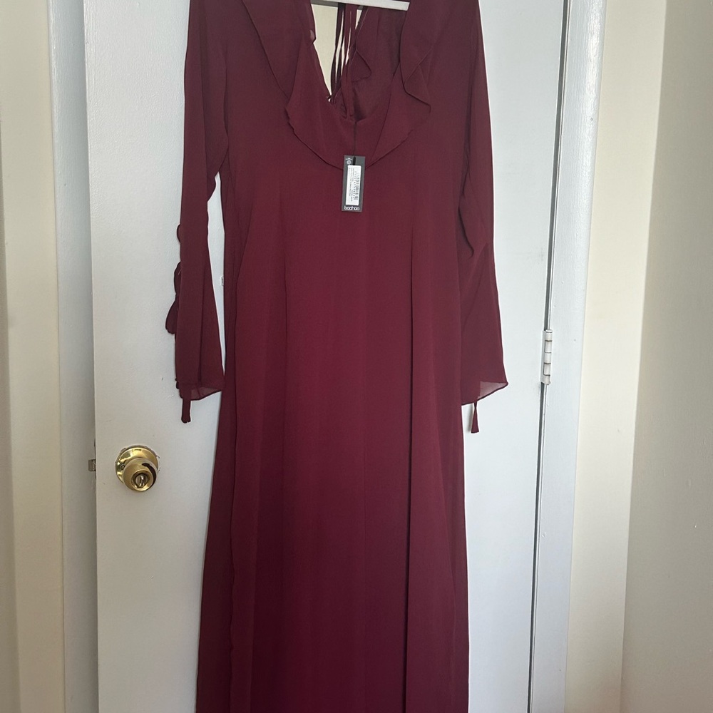Boohoo Wine Long Sleeve Dress